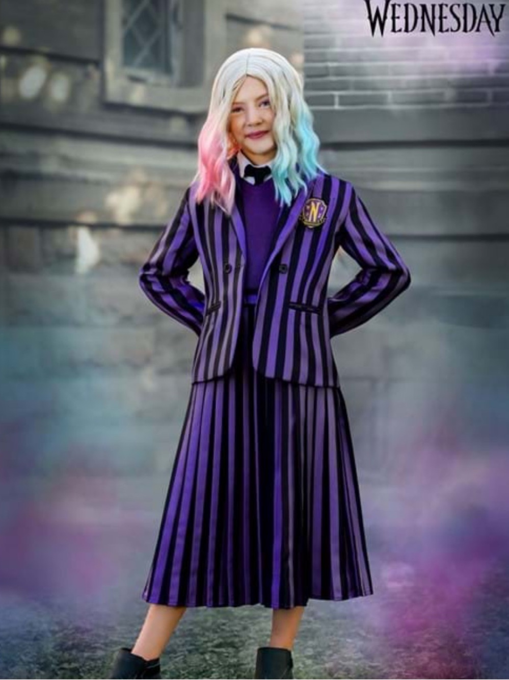 Girls (XL) deluxe Nevermore Academy Enid Sinclair Wednesday costume includes wig